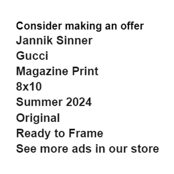 Jannik Sinner in Gucci Magazine Print Summer 2024 Frame Ready Original - Picture 2 of 4